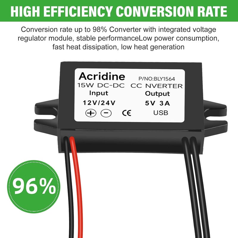 Acridine 2-Pack 12V 24V DC to 5V 3A USB Female DC Converter Adapter Buck Module - Image 5